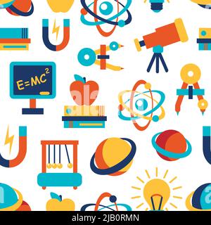 Physics equipment laboratory and education elements seamless background vector illustration Stock Vector