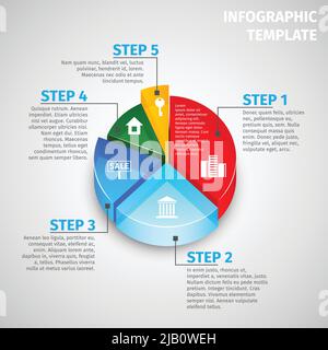 Colored abstract 3d pie chart real estate infographic template vector illustration Stock Vector
