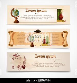 College university old style vintage graduation diploma certificate banners set isolated vector illustration Stock Vector
