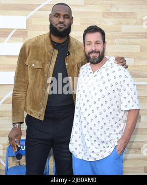 (L-R) LeBron James and Adam Sandler at Netflix's HUSTLE Los Angeles ...