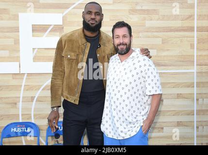 (L-R) LeBron James and Adam Sandler at Netflix's HUSTLE Los Angeles ...