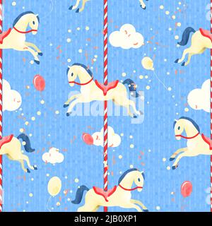 Amusement park carnival fun fair seamless pattern with merry-go-round horse vector illustration Stock Vector