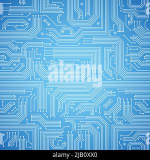 Computer circuit board bright blue seamless pattern vector illustration Stock Vector