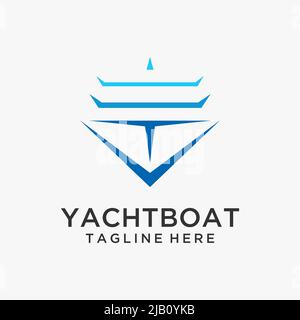 Luxury Yacht Boat Ship Line Outline Logo Design Vector Stock Vector ...