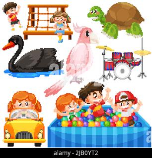 Set of different cute kids and objects illustration Stock Vector