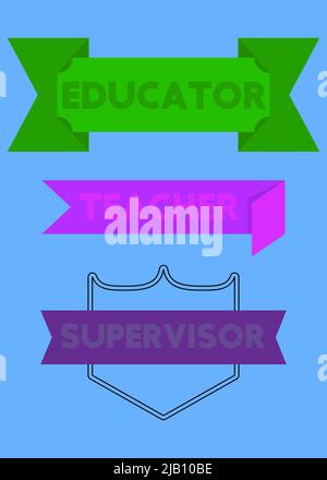 Set of ribbon with Educator, Coach, Supervisor text. Banner template ...