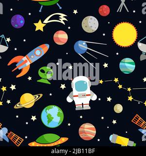 Space and astronomy decorative symbols seamless pattern vector illustration Stock Vector