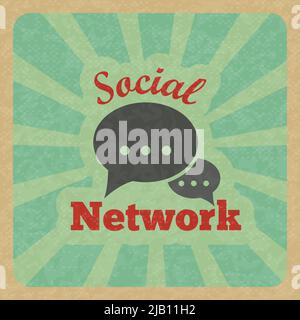 Chat message speech talk text bubble communication social network retro poster vector illustration. Stock Vector