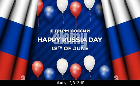 russia day with realistic russian flag and balloon color of russian flag Stock Vector
