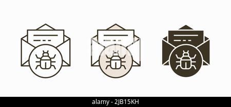 Email virus threat icon. Black vector illustration isolated on white background for graphic and web design. Stock Vector