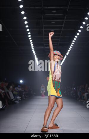 Sao Paulo, Brazil. 1st Jun 2022. Model during the Ponto Firme Project at  Sao Paulo Fashion Week (SPFW) at Senac Lapa Faustolo in Sao Paulo. (Photo:  Vanessa Carvalho/Brazil Photo Press) Credit: Brazil