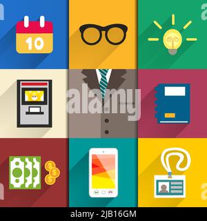 Business suits. Icons set of office accessories calendar ideabulb notebook and mobile vector illustration Stock Vector