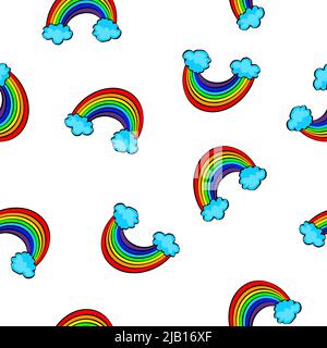 Bright seamless pattern with rainbow and clouds. Hope for a peaceful life. Vector, Illustration. Stock Vector