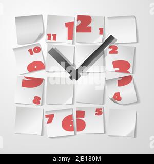 Creative clock with digits from stickers to take notes vector illustration Stock Vector