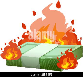 Money burning isolated on white background illustration Stock Vector