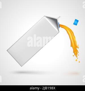 Flowing juice blank white carton box pack 3d isolated vector illustration Stock Vector