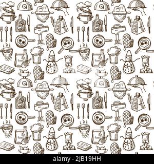 Cooking process delicious food sketch icons seamless pattern vector illustration Stock Vector