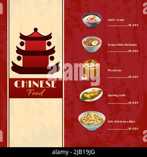 Asian food menu template with traditional chinese food dishes vector illustration