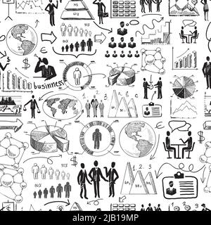 Sketch business organization management process seamless pattern doodle vector illustration Stock Vector