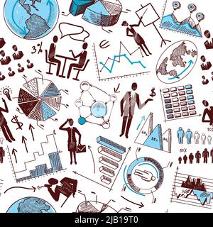 Sketch business organization structure working seamless pattern vector illustration. Stock Vector