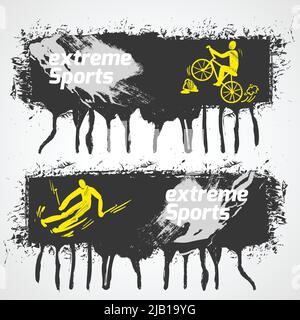 Extreme sports banners with male silhouettes skiing and cycling vector illustration Stock Vector