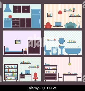 Interiors flat decorative icons set of furniture elements isolated vector illustration Stock Vector