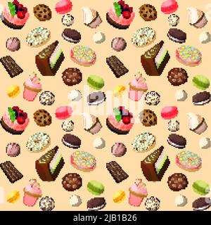 Sweets seamless background of cakes chocolate biscuits macaron donut vector illustration Stock Vector