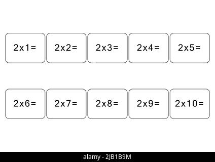 Multiplication and division table of 2. Maths card with an example, drawing. Multiplication Square, vector illustration. Printed products, banner Stock Vector