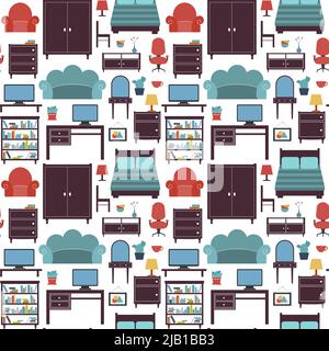 Furniture seamless pattern of wardrobe armchair closet isolated vector illustration Stock Vector