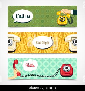 Hand holding old telephone retro banners horizontal isolated vector illustration Stock Vector