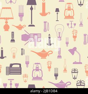 Flashlight and lamps electric bulbs seamless pattern vector illustration Stock Vector