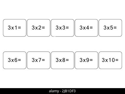 Multiplication and division table of 3. Maths card with an example, drawing. Multiplication Square, vector illustration. Printed products, banner Stock Vector