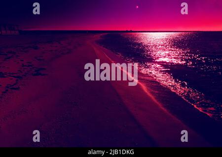 Sea sandy beach and moonlight glade. New impressionistic art, impressionist infrared photo Stock Photo