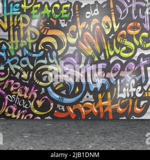 Graffiti  wall hip culture spray stencil colorful crazy punk freaks street artwork background sketch grunge vector illustration Stock Vector