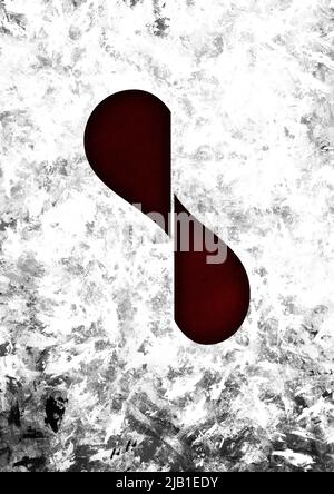 Abstract art with brushstrokes of monochrome paint and a hearth-shaped figure divided and twisted in shades of red. Decoration painting Stock Photo