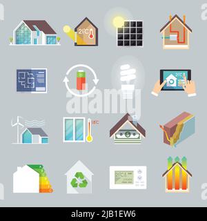 Energy saving environment friendly green house icons set isolated vector illustration Stock Vector