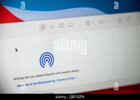 Kumamoto, JAPAN - May 13 2021 : AirDrop icon displays on Finder on macOS. It is ad hoc service which can transfer files among supported Apple devices Stock Photo