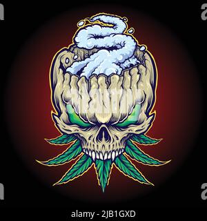 Stone skull with smoke weed vector illustrations for your work logo ...
