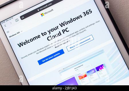 Kumamoto, JAPAN - Jul 19 2021 : The website of Windows 365, a service by Microsoft that allows users to access Cloud PCs from own computer, on tablet Stock Photo
