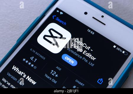 Kumamoto, JAPAN - Jul 19 2021 : ByteDance’s video editing app CapCut (formerly known as Viamaker, Chinese JianYing) in App Store on iPhone. Stock Photo