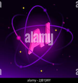 Artificial Intelligence Icon in Atom. Futuristic 3D Illustration. Vector illustration Stock Vector