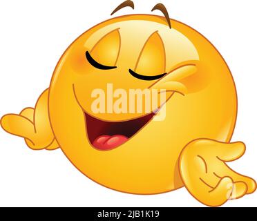 Emoji emoticon with a proud, arrogant, satisfied, happy and self love look with both hands on hips and closed eyes. Stock Vector
