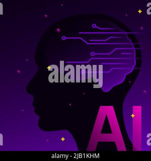 Artificial intelligence Icon, Human Profile with Brain Outline. Creative Illustration. Vector illustration Stock Vector