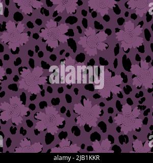 Abstract modern leopard seamless pattern with flowers. Animals trendy background. Floral vector stock illustration for print, card, postcard, fabric Stock Vector