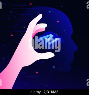 Hand Holding Artificial Intelligence Icon. Isometric Gradient Illustration. Vector illustration Stock Vector