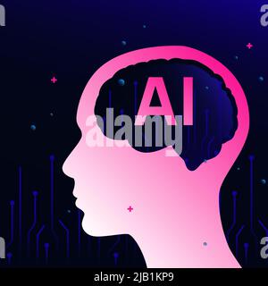 Artificial intelligence Icon in Human Brain. Graphic Illustration. Vector illustration Stock Vector