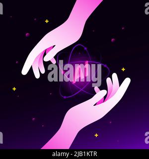 Hands Holding Artificial Intelligence Icon. Isometric Illustration, Gradient Background. Vector illustration Stock Vector