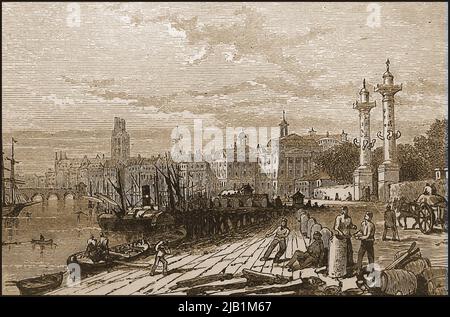A 19th century engraving showing the quay at Bordeaux, France in 1893   -----   Une gravure du 19ème siècle montrant le quai de Bordeaux, France en 1893 Stock Photo