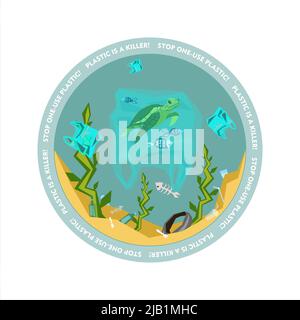 World oceans day, World Environment Day, Earth day, World Maritime Day concept vector illustration. Stop plastic pollution. Keep the oceans clean. Sav Stock Vector