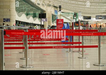 7 May 2022 Ankara Turkey. Turkish airlines check in lines in Esenboga airport Stock Photo